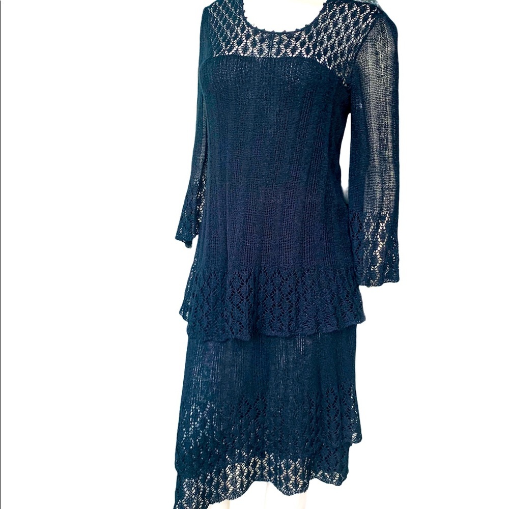 Henri Bendel Vintage 3 Layer Black Crochet Tired Dress
